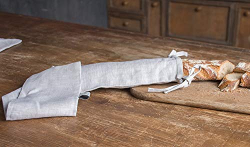 Pure Linen Natural Bread and Bakery Bag with Ties, Baguette Bag - Ideal for Homemade Bread