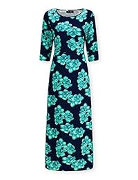 AOOKSMERY - Vestido plisado de manga 3 4 con estampado floral, estilo casual, con cinturón, para mujer