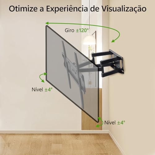 Suporte TV Articulado para 32 a 80 Polegadas | Suporte de TV com Inclinação e Rotação | Até 60kg | VESA 600x400mm | Suporte para TV de Parede Ajustável
