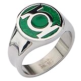 Men's Stainless Steel DC Comics Green Lantern Ring with a Classic Green Enamel Inlay