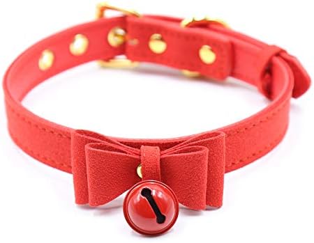 Intimate LoverBell Choker Collar Necklace Lolita Bow Collar Cat Kitty Velvet Necklace, Leather