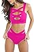 Prograce Women's Sexy Criss Cross High Waisted Bandage 2PCS Bikini Set, S Rosy