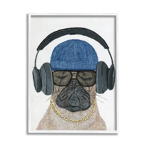 Stupell Industries Pug in Headphones Framed Giclee Art by Melissa Symons