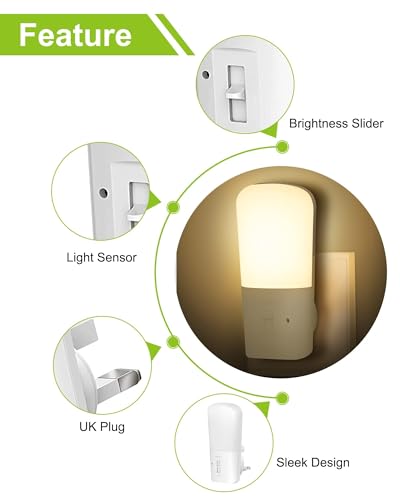 Ufanore Night Light, LED Night Light Plug in with Dusk to Dawn Sensor, Adjustable Brightness 0-80LM, 3000K Soft Night Light, Kids Night Lamp for Bedroom Bathroom Hallway Stairway, 2 Pack