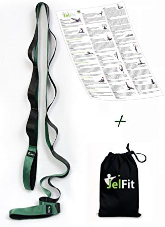 JelFit Stretching Strap with Multiple Handling Loops, Original Stretch Out Strap Exercise Band for Yoga, Physical Therapist & Athletes โ Get Flexible, Deepen Your Stretches, Prevent Injuries + ePoster