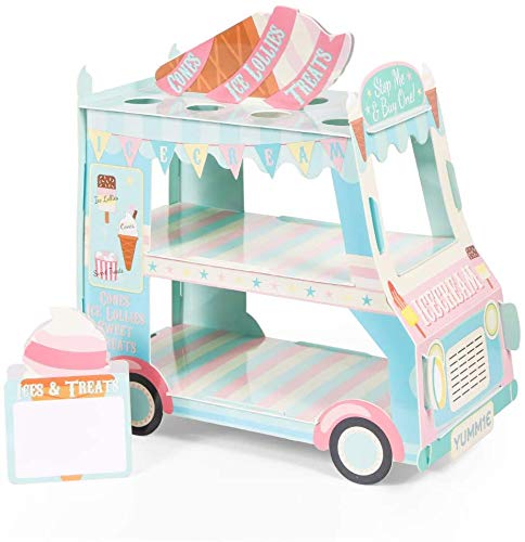 EVERMARKET 3 Tier Van cake Stand, Ice Cream Truck Decorations -Baby Shower/Birthday Party Supplies Table Centerpiece Decor Ice Cream Cart Cake Cupcake Stand