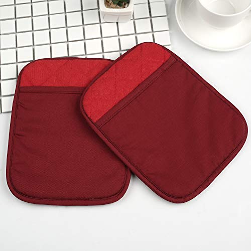 100% Cotton with Silicone Kitchen Everyday Basic Pot Holder Heat Resistant Coaster Potholder Oven Mitts with Pocket for Cooking and Baking Set of 2 Red - Thumbnail 6