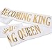 Homecoming King and Queen Sashes - Prom Sashes, White with Gold Print
