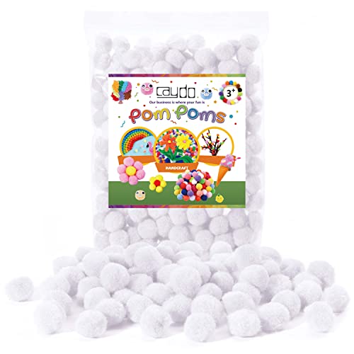 Caydo 200 Pieces White Pom Poms, 1 Inch Fuzzy Craft Pompom Balls for Kids DIY Creative Project Crafts Decorations