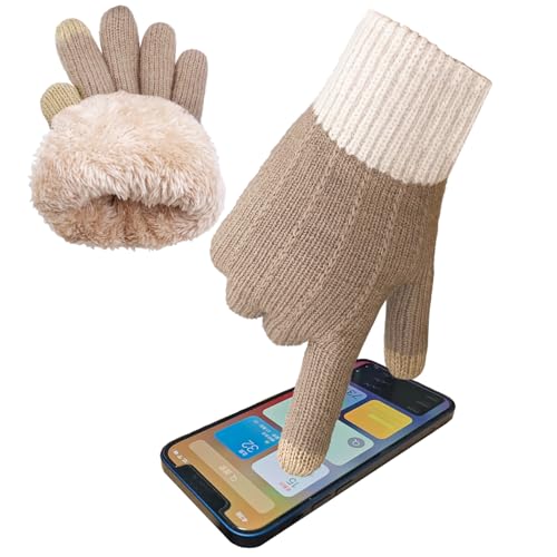 Lifwimner Winter Handschuhe Damen Touchscreen Warme Fleece Strickhandschuhe Thermo Winterhandschuhe Für Outdoor Sport Laufen Radfahren Freizeit(Khaki)