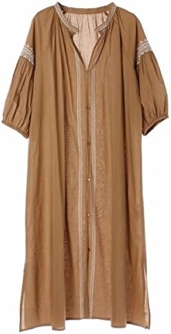 Amazon Co Jp アースミュージック エコロジー Earth Music Ecology アース ミュージックアンドエコロジー クロスステッチ刺繍ワンピース ライトブラウン F 服 ファッション小物