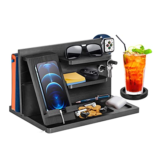 Geschenke für Männer Weihnachten Holz Telefon Dockingstation Uhren Geldbörsen Nachttisch Organizer Geburtstag Geschenk Papa, Geburtstagsgeschenke für