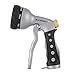 Premium Garden Hose Nozzle – All Metal Spray Gun Design. 8 High Pressure Spray Patterns. Pistol Grip Front Trigger w/Hands Free Clip. Solid Brass Flow Control Knob. Guaranteed Leak Proof. (Gray)