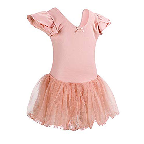 Bosowos Girls Leotard Ruffle Short Sleeve Tutu Skirted Gymnastics Ballet Dancewear for Kids Little Girl