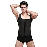 FeelinGirl Men's Latex Steel Boned Waist Cincher Corset Vest Size M Black