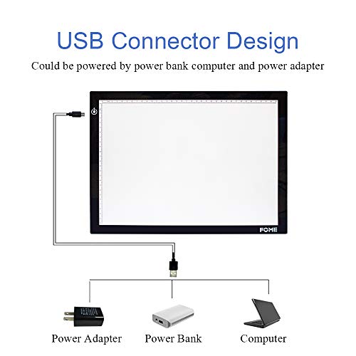 B4 Light Box, FOME Ultra-Thin B4 Tracing Light Box USB Power Adjustable Brightness LED Drawing Board Tracing Pad Artcraft Tracing Light Pad for Artists Drawing Sketching Animation Stenciling - Thumbnail 4