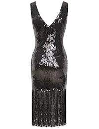 Coucoland 1920 Gatsby V Cuello Lentejuelas Vestido Bodycon Flapper Vestido Elástico