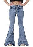 Glamour Outfitters 60s 70s Light Wash Flares Faded Bell-Bottom Flared Jeans - Blue
