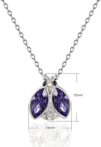 Women Charm Jewelry 18K White Gold GP Swarovski Crystal Ladybug Pendant Necklace (Purple)
