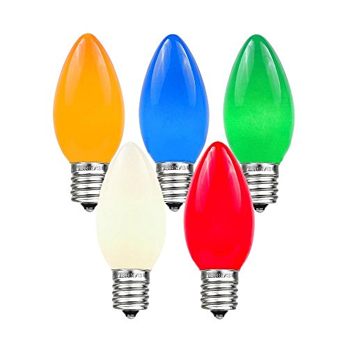 Novelty Lights 25 Pack C9 Ceramic Outdoor String Light Christmas Replacement Bulbs, Multi, E17/C9 Base, 7 Watt - Thumbnail 2