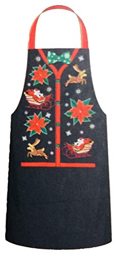 Greensource Pantry Christmas Poinsettia Holiday Theme Kitchen Cooking Apron In Black - 