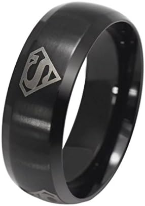DIB Fashion Jewelry Stainless Steel Men's 4 Superman Mark Triangle "S" Logo 8mm Band Ring Black