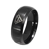 DIB Stainless Steel Men's 4 Superman Mark Triangle “S” Logo 8mm Band Ring Black
