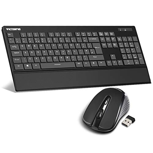 VICTSING Wireless Keyboard and Mouse Set【Lightweight & Quiet Keyboard with Wrist Rest, Longer Battery Life】Cordless UK Keyboard & Mouse with Easily Use USB Receiver for Laptop PC Computer Windows etc