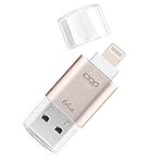 [Apple MFi Certified] iDOO USB 3.0 Flash Drive for iPhone 64GB External Memory Storage with Lighting Connector, Memory Expansion for IOS Apple Products (Gold)