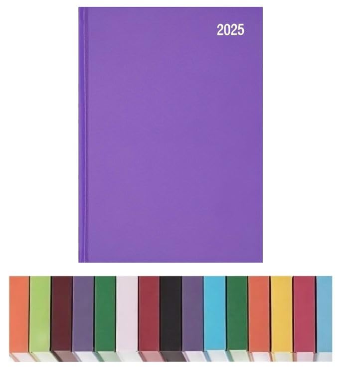 2025 A4 Week to View Diary with Hardcover and Matching Ribbon Marker (Purple)