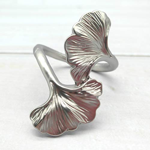 Joyindecor Gingko Leaf Napkin Rings - Set of 6 Metal Autumn Fall Napkin Holders for Wedding Party and Daily Use, a Beautiful complement to Your Dinner Table DÃ©cor (Silver)