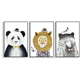 Framed Canvas Wall Art for Living Room, Bedroom Panda Tiger Bear Canvas Prints for Home Decoration Ready to Hanging - 16"x24"x3 Panels