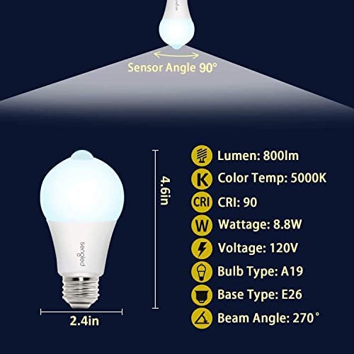 Sengled Motion Sensor Light Bulbs, 8.8W (60W Equivalent), 5000K