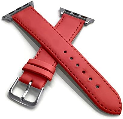 Fine Red Italian Leather Watch Band with chrome buckle and connectors for 38mm Apple Watch with Silver Gift Box