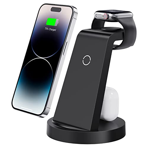 3 in 1 Charging Station for iPhone, Wireless Charger for iPhone 15 14 13 12 11 X Pro Max & Apple Watch - Charging Stand Dock for AirPods