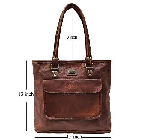 PASCADO leather tote bag purse satchel shoulder bag with zipper handbags for women brown handmade