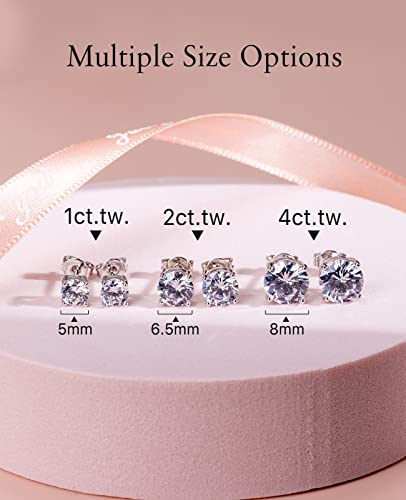 Moissanite Stud Earrings for Women Men Girl, FCINOS 18K White Gold Plated S925 Sterling Silver 1/2/4 CT D Color VVS1 Clarity Round Cut Lab Created Diamond Earrings Promise Birthday Christmas Gift