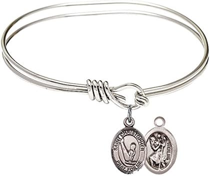 St. Christopher Gymnastics Charm On A Child Sized 5 3/4 Inch Oval Eye Hook Bangle Bracelet