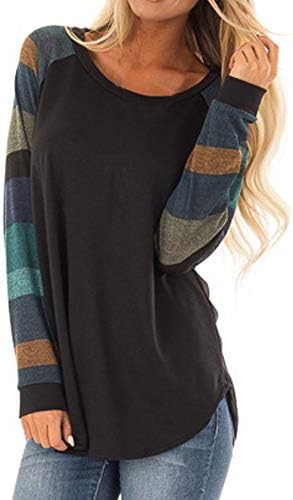 Women Stripe Patchwork Shirts,Sunyastor Cotton Long Sleeve Lightweight Casual T-Shirt Loose Tunic Sweatshirt Pocket Blouses