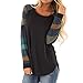 WOCACHI Womens Blouses Long Sleeve Striped Patchwork Shirt Crew Neck Loose Tops