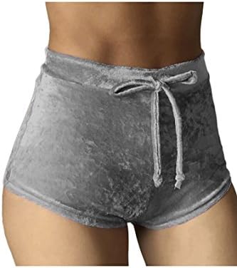 Women's Slim Velvet High Waisted Pants Sexy Active Shorts Grey M