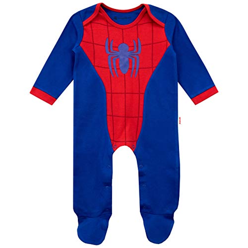 marvel baby boys 'spiderman footie and hat set tamaño 6-9m azul