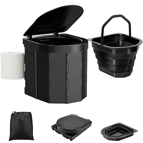 WADEO Tragbare Campingtoilette mit herausnehmbarem Inneneimer, auslaufsichere Falttoilette für Erwachsene, faltbare Campingtoilette mit Papierhalter, 