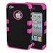 SQDeal Hybrid High Impact Hard Case with Touch Stylus Pen, Front Back Screen Protector for iPhone 4 4s (Black Pink)