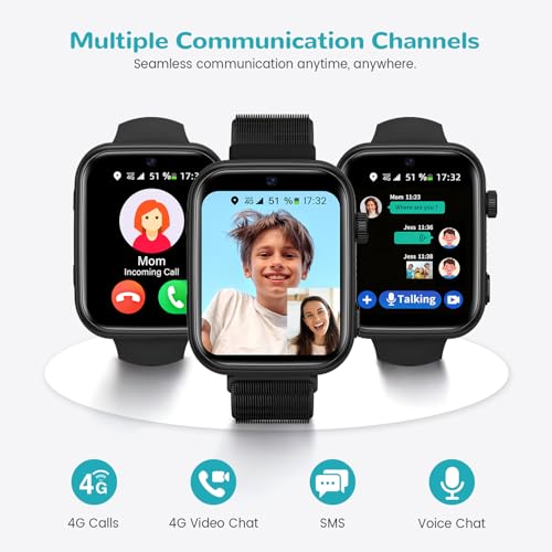 SWGOTA Reloj Inteligente Niño, Smartwatch Niños con 4G Videollamada/GPS, Chat de Voz/Modo Escuela/Whatsapp/WiFi/SMS/SOS/Podómetro/5 Modos Deportivos, IP68 Impermeable Regalo para Niñas Niños, Negro