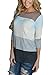 Womens o-neck Striped 3/4 Sleeve Floral Blouse Tops patchwork casual blouse Blue XXL