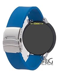Snug watchbands 22 mm Reloj correa de Repuesto para LG relojes (LG G, LG G R, LG Urbane)   Liberación Rápida   con hebilla color plateado pulido acero inoxidable deployant 8 opciones de color, azul marino, plateado, (NAVY w  POLISHED SILVER)