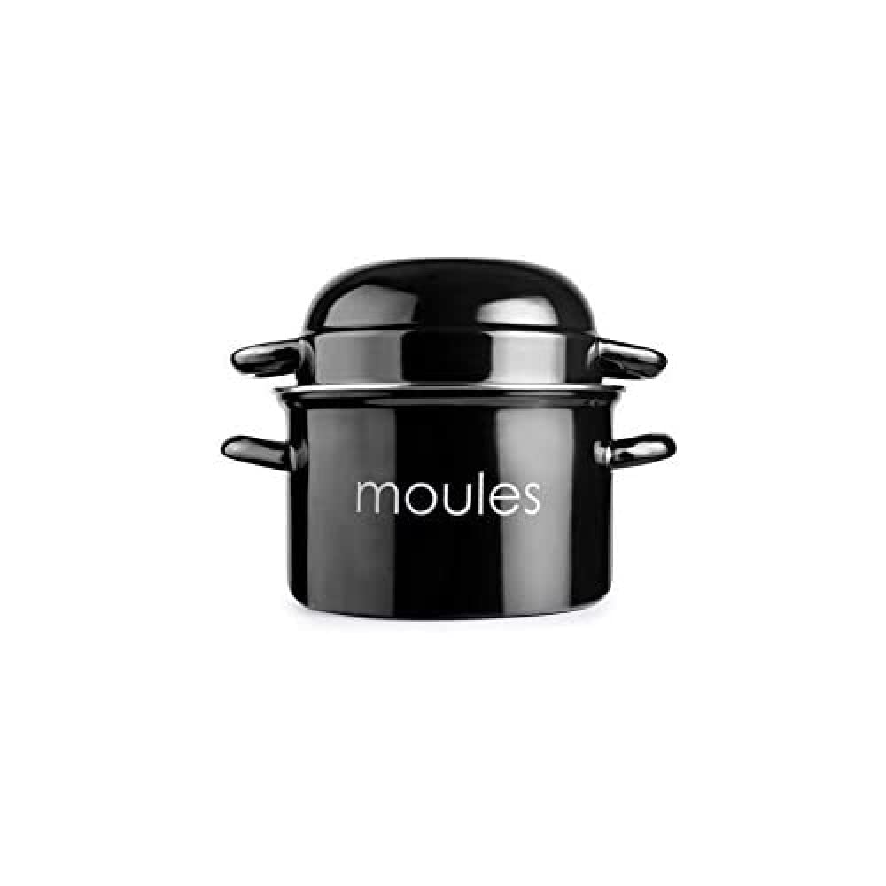 IBILI Mussels Pot, Black, 22 cm, Enamelled Steel, Suitable for Induction Hobs