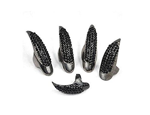 Set of 5 Punk Style Eagle Claw Ring Gothic Jewelry False Nail Retro Clear Crystal Talon Finger Ring Knuckle Bend Fingertip Claw for Cosplay Paty (black)