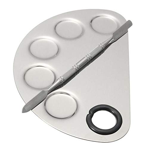 Pro Stainless Steel Makeup Palette with Spatula Tool, 5-well Nail-art Cosmetics Makeup Palettes Board Polishing for Professional Nail Art Eye Shadow Eyelash Makeup Organizer Pigment Blending highlight - Thumbnail 4